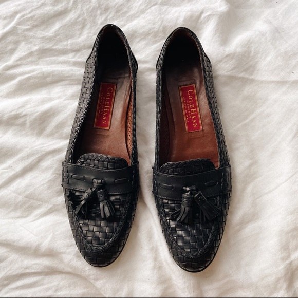Vintage Shoes - Vintage Cole Haan Woven Leather Loafers in Black